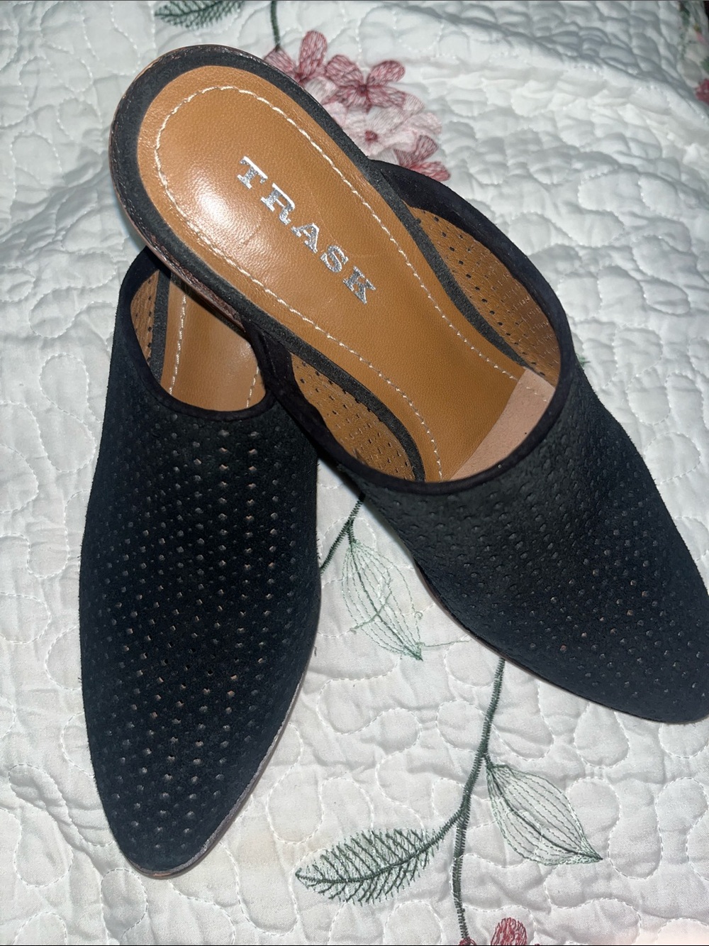 Trask Black Perforated Slip-On Mules